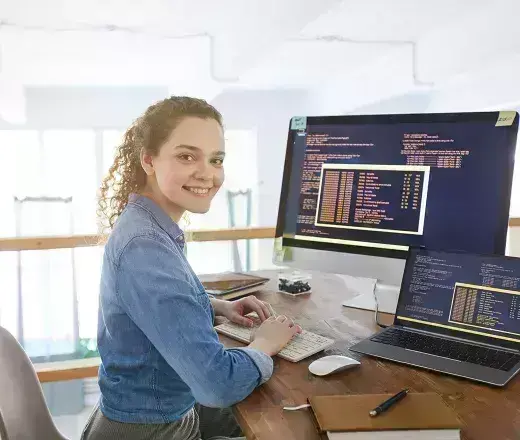 Lady working on computers
