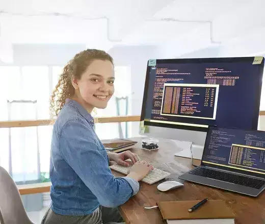 Lady working on computers