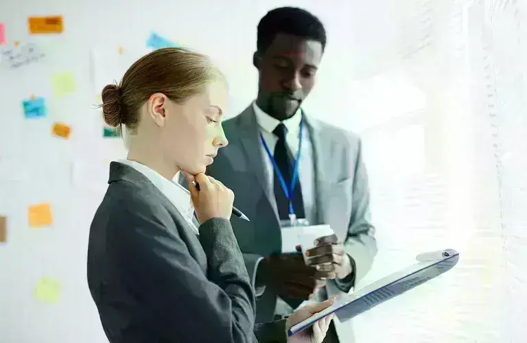 Two people in a discussion