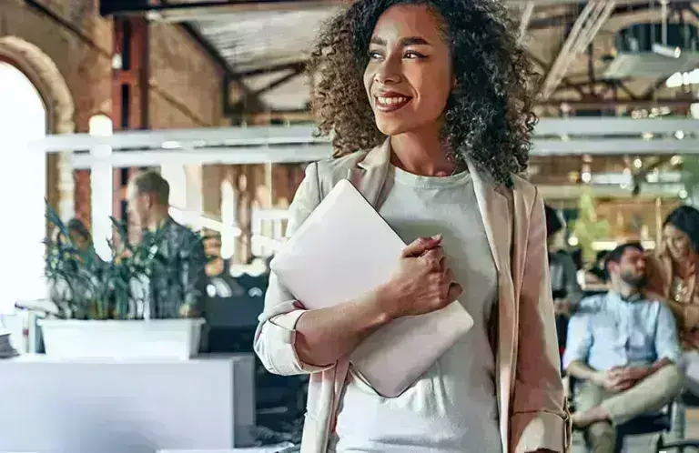 Woman walking through office