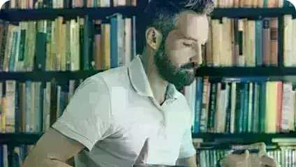 student in library