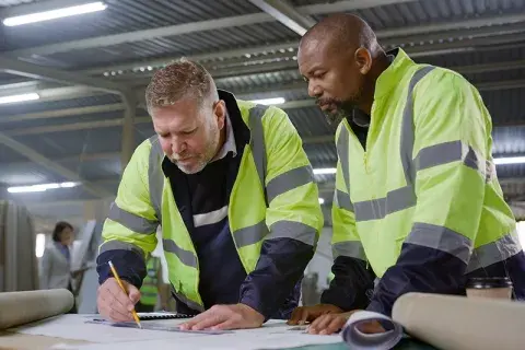 two men drawing out plans