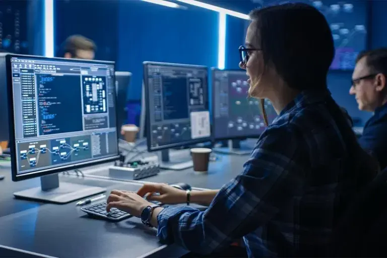 woman on laptop in a computer lab